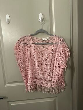 Wet Seal Pink Crochet Fringe Tunic Top